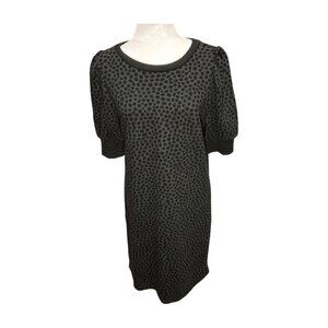 LOFT Womens Short Puff Sleeve Dress Light Sweater Gray Black Polka Dot Med. Tall